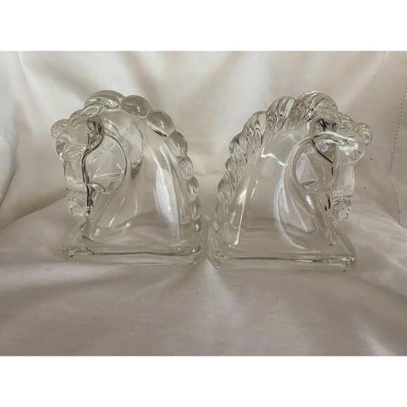 Vintage clear horse head bookends Mid Century modern sculptures - Picture 3 of 5